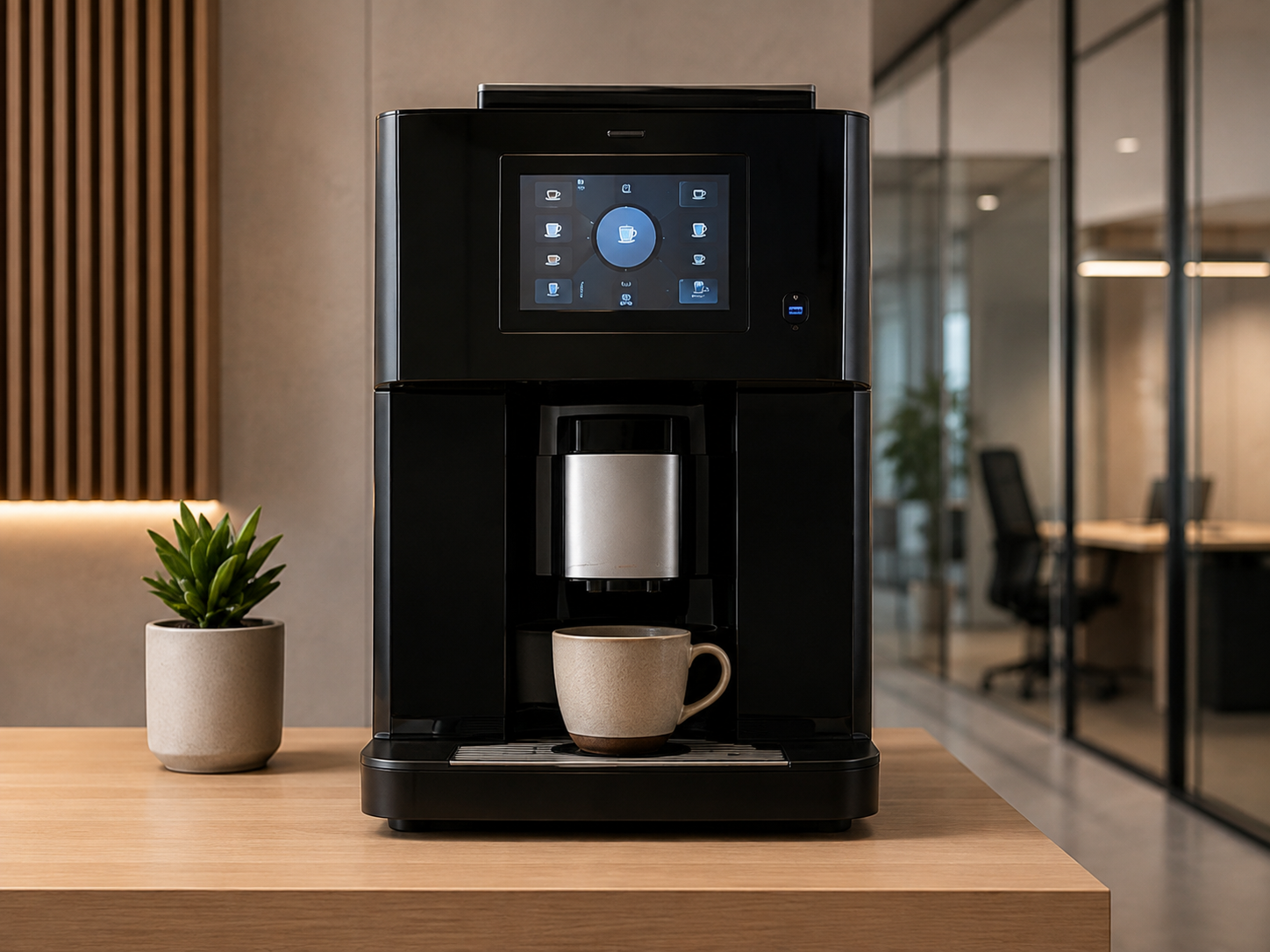 Máquina de café en un ambiente de trabajo