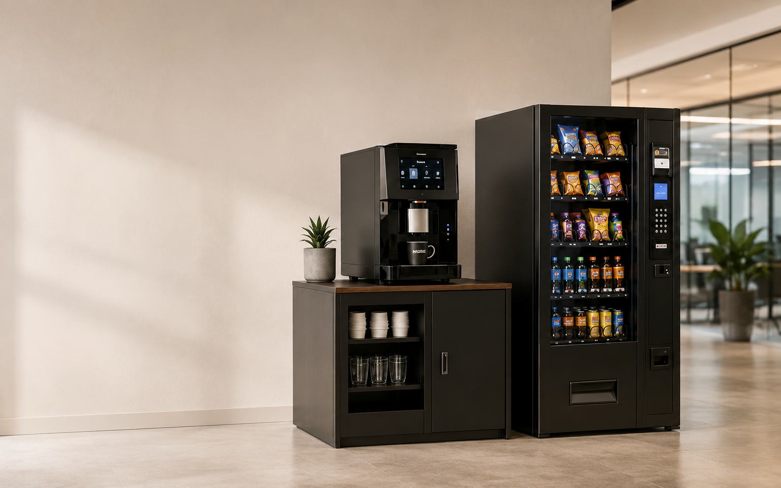 Máquinas de café y vending VendNet en un ambiente corporativo